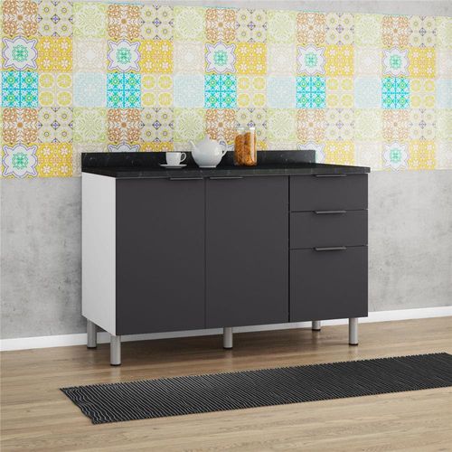 Balcão Triplo Bartira Rubi com 2 Portas, 3 Gavetas e 1 Prateleira - 120,1cm de largura Branco / Grafite