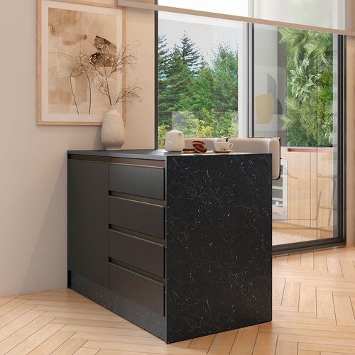 Bancada Bartira Gourmet com 1 Porta, 4 Gavetas e 1 Prateleira - 126cm de largura Preto Stone/Grafite