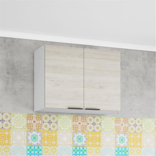 Armário Aéreo Bartira Rubi com 2 Portas e 1 Prateleira - 80cm de largura Branco / Freixo