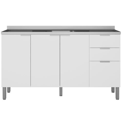Balcão Bartira Universal com 3 Portas, 3 Gavetas e 2 Prateleiras - 150 cm de largura Branco Fosco