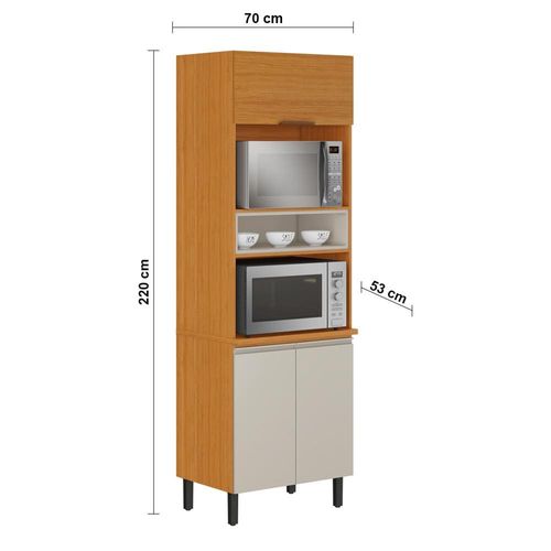 Paneleiro Itatiaia Ideale com 3 Portas, 5 Prateleiras e Nicho para Micro-ondas - 70cm largura Cinamomo/Off White