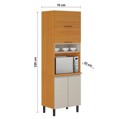 Paneleiro Itatiaia Ideale com 4 Portas, 5 Prateleiras e Nicho para Micro-ondas - 70cm largura Cinamomo/Off White