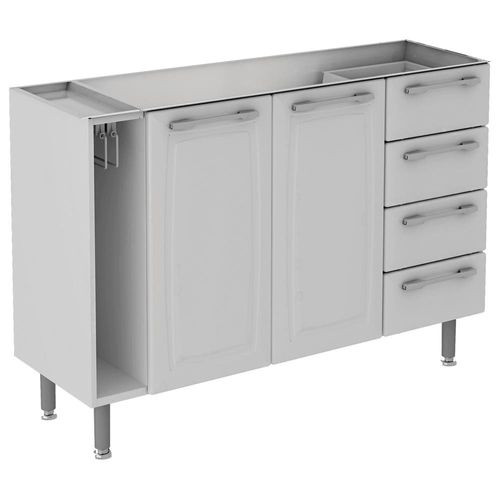Balcão para Pia Itatiaia Diamante com 2 Portas, 4 Gavetas e 1 Prateleira - 120cm de largura Branco