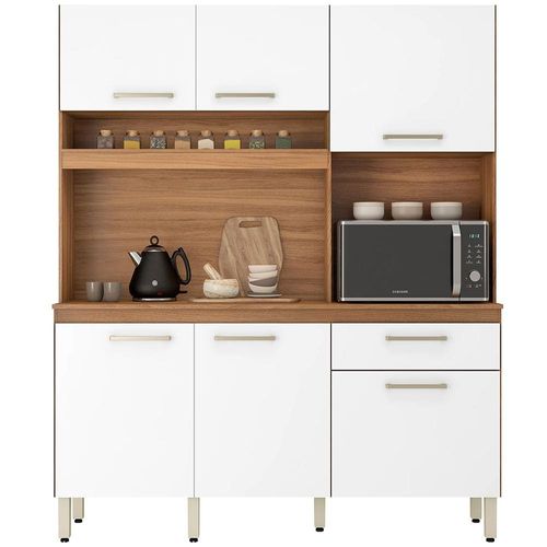 Cozinha Compacta Demóbile Álamo com 6 Portas e 1 Gaveta - 160 cm de Largura Amêndola/Branco