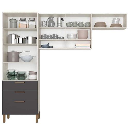 Cozinha Compacta Bartira Veneza com 4 Portas, 3 Gavetas e 4 Prateleiras - 250,8cm de largura Freixo/Grafite