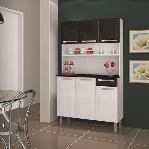 Cozinha Compacta Itatiaia Rose com 6 Portas e 1 Gaveta - 105cm de largura Branco / Preto
