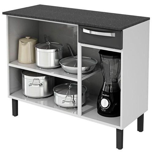 Cozinha Compacta Itatiaia Rose com 10 Portas, 1 Gaveta e 6 Prateleiras - 245cm de largura - Branco/Preto