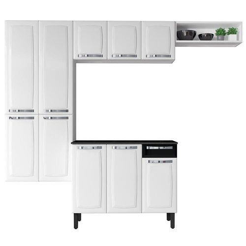Cozinha Compacta Itatiaia Rose com 10 Portas, 1 Gaveta e 6 Prateleiras - 245cm de largura - Branco/Preto