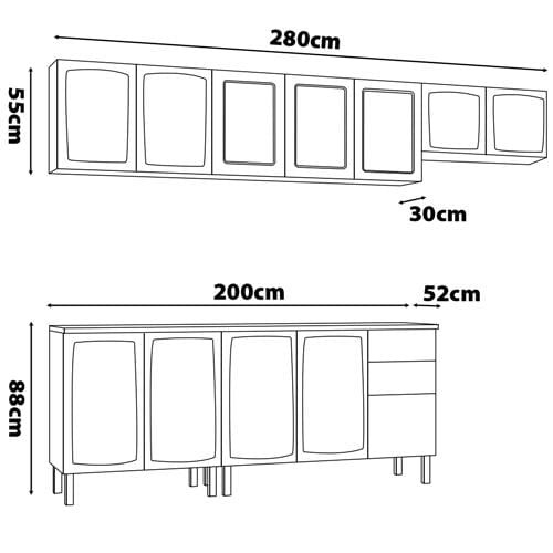 Cozinha Compacta Itatiaia New Premium com 1 Pia, 12 Portas, 2 Gavetas e 10 Prateleiras - 280cm de largura Branco