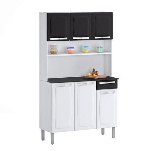Cozinha Compacta Itatiaia Rose com 6 Portas e 1 Gaveta - 105cm de largura Branco / Preto