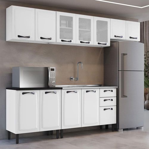 Cozinha Compacta Itatiaia New Premium com 1 Pia, 12 Portas, 2 Gavetas e 10 Prateleiras - 280cm de largura Branco