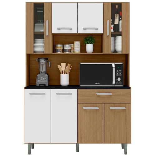 Cozinha Compacta Poliman Móveis Gabi com 8 Portas e 1 Gaveta - 120cm de largura Carvalho/Branco