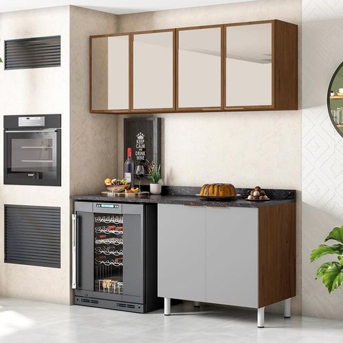 Cozinha Compacta Bartira Rubi com 4 Portas e 2 Prateleiras - 160cm de largura Grapia Platinum