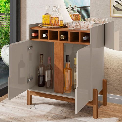 Bar Casa D Lizz com 2 Portas e Nicho para 6 Garrafas Off White e Cedro