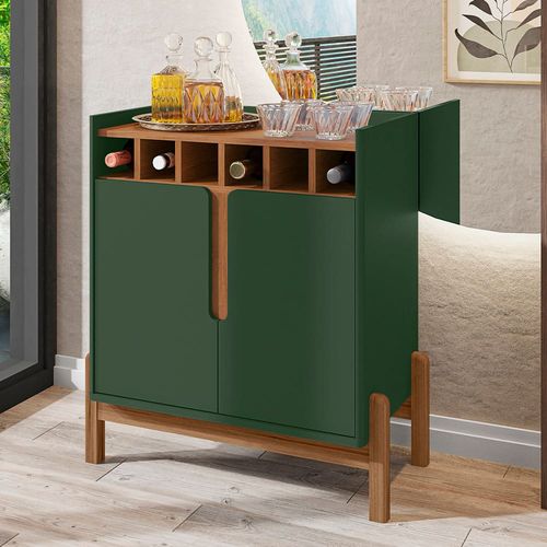 Bar Casa D Lizz com 2 Portas e Nicho para 6 Garrafas Verde Oliva e Cedro