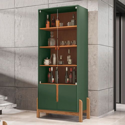 Cristaleira Casa D Lizz com 2 Portas em MDF e 2 Portas de Vidro Verde Oliva e Cedro