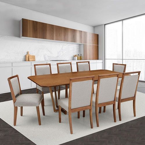 Mesa de Jantar Herval Califórnia com 6 Cadeiras Herval Viana + 2 Cadeiras Herval Amsterdã - Amêndoa/Cinza