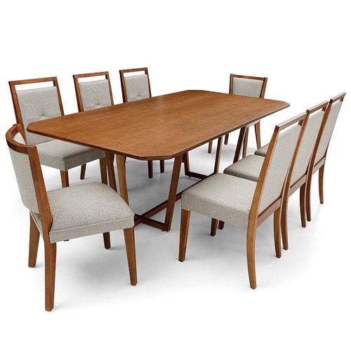 Mesa de Jantar Herval Califórnia com 6 Cadeiras Herval Viana + 2 Cadeiras Herval Amsterdã - Amêndoa/Cinza