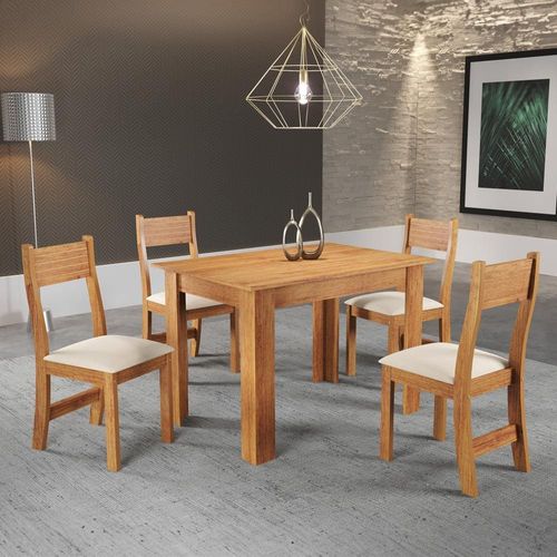 Mesa de Jantar Viero Tulipa com 4 Cadeiras Estofadas e Revestidas em Veludo Mel/Marfim