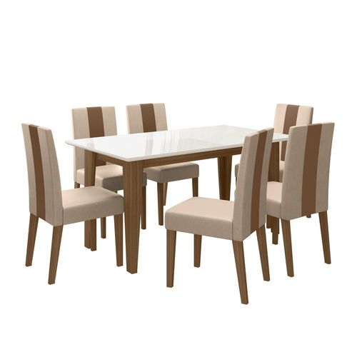 Conjunto de Sala de Jantar Mesa com 6 Cadeiras Goya Poliman Carvalho/Off White
