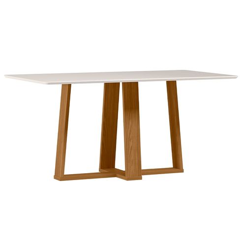 Mesa de Jantar Retangular New Ceval Amsterdam com 6 Cadeiras Estofadas e Revestidas Ypê, Off White e Areia