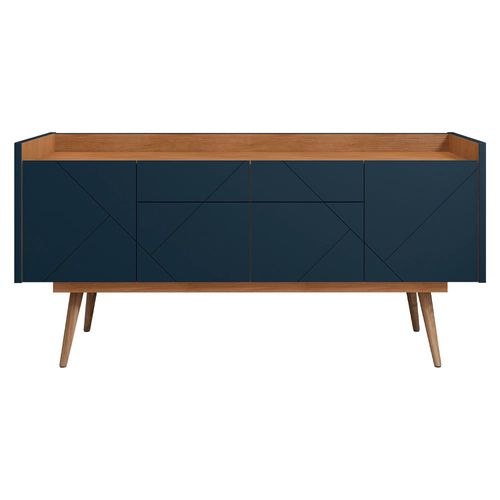 Buffet Casa D Veneza MDF e MDP com 4 Portas e 2 Gavetas Azul Cobalto e Cedro