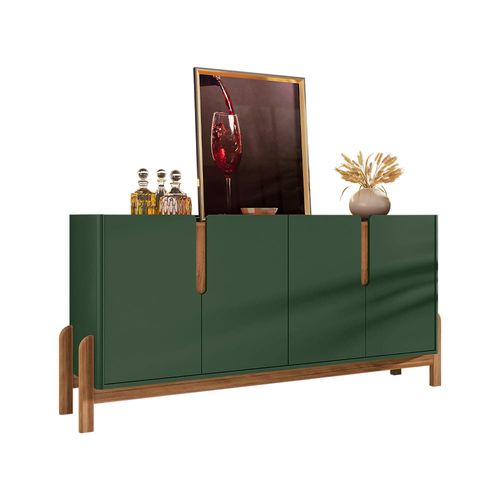 Buffet Casa D Lizz com 4 Portas e 2 Prateleiras – 170 cm de Largura Verde Oliva e Cedro