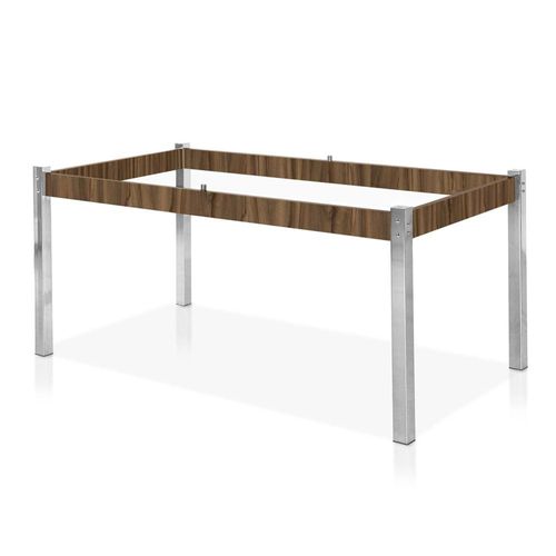 Base Aço Nobre Cláudia para Tampo de Vidro de 160x90 cm - Cromada/Nogal Cromada e Nogal