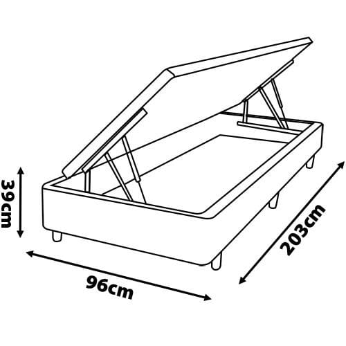 Base Box para Colchão de Solteirão MGA Lift Cotton com Baú e Pistão à Gás - 39x96x203cm Cinza
