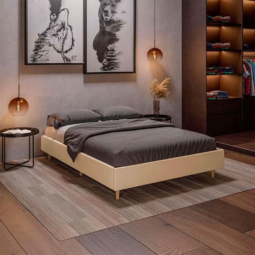 Base Sommier para Colchão de Casal Dobuê Atlanta com Revestimento em Tecido Veloplus - 155cm de largura Bege