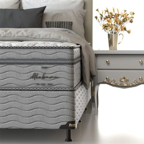 Cama Box Casal Probel Alabama com Euro Pillow e Molas Ensacadas 68x138x188 cm - Branco/Cinza