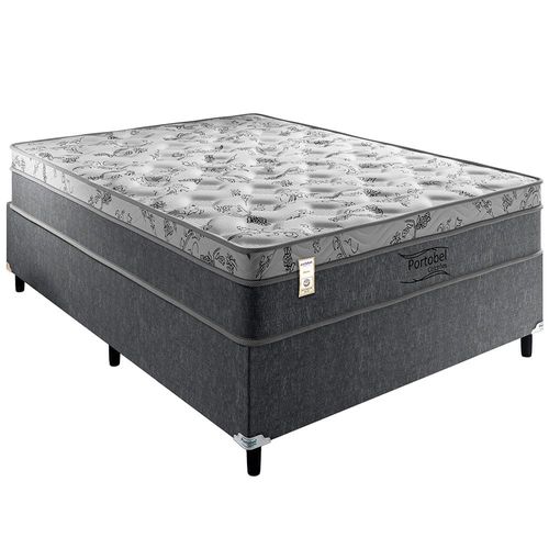 Cama Box de Casal Portobel Orion com Molas Ensacadas e Revestimento em Tecido Poliéster 72x138x188cm - Cinza