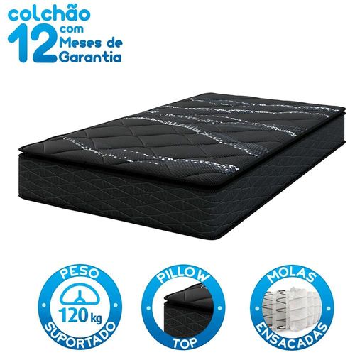 Colchão de Solteiro Umaflex New Itália Black com Molas Ensacadas, Revestimento em Jacquard e Pillow Top D26 25X88X188cm - Preto