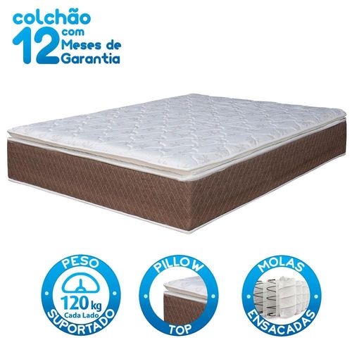 Colchão Queen Size Umaflex Berlim com Pillow Top e Molas Ensacadas 30x158x198 cm - Castor/Branco
