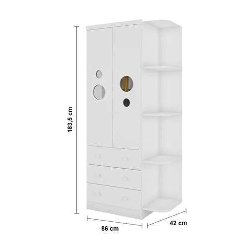 Guarda-Roupa Infantil Peroba Duda Plus com 2 Portas, 3 Gavetas, 5 Prateleiras e 86 cm de Largura Branco