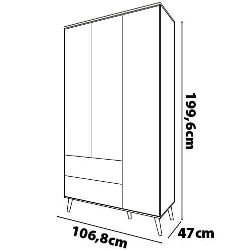 Guarda-Roupa Infantil Bartira Ternura com 3 Portas, 2 Gavetas e 106,8 cm de Largura Branco Wood