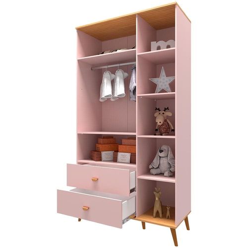 Guarda-Roupa Infantil Bartira Ternura com 3 Portas, 2 Gavetas e 106,8 cm de Largura Rosa Wood