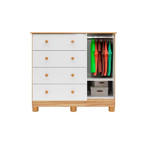 Cômoda Infantil Peroba Duda Plus com 1 Porta, 4 Gavetas, 1 Prateleira e 95,3 cm de Largura Branco e Amêndoa