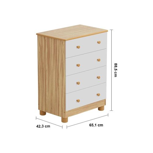 Cômoda Infantil Peroba Duda Plus com 4 Gavetas e 65,1 cm de Largura Branco e Amêndoa