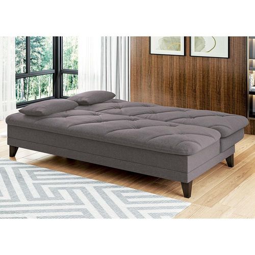 Sofá-Cama 3 Lugares Linoforte Jamile com Encosto Reclinável em Tecido Suede 188cm de Largura Cinza