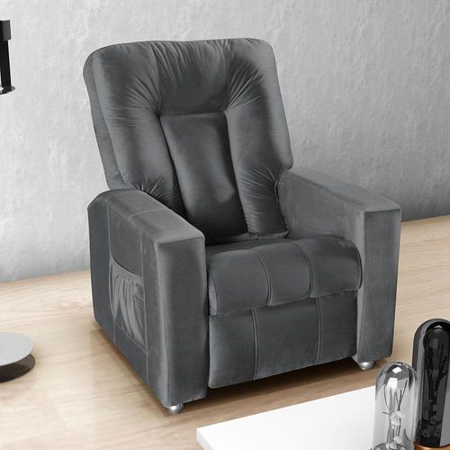 Poltrona Matrix MX5 Pallas com Encosto Reclinável e Apoio para os Pé, Revestida em Veludo Cinza