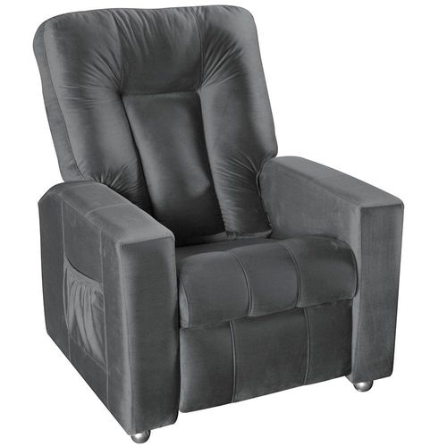Poltrona Matrix MX5 Pallas com Encosto Reclinável e Apoio para os Pé, Revestida em Veludo Cinza