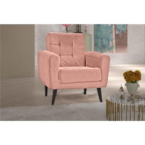 Poltrona Matrix Cora em Veludo Plush e Pés Palito Rosa