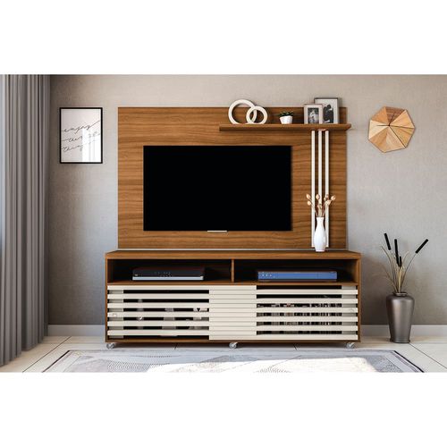 Rack Madetec Cross com 182cm de Largura + Painel Madetec Cross com 182cm de Largura, Ideal para TV de Até 65” Cedro / Off White
