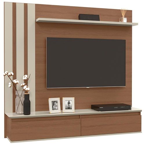 Painel Home Patrimar Trend com 160 cm de Largura, Ideal para TV de até 46” Canelato/Off White