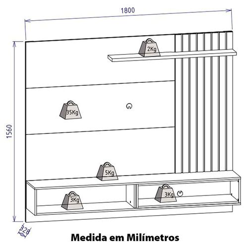 Painel Home Suspenso Colibri Tocantins para TV de Até 65” com 180cm de Largura Preto Fosco/Noce Milano