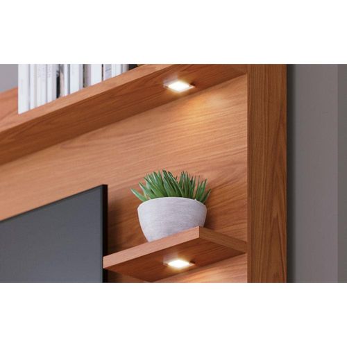Estante Home Colibri Campeche com Porta Deslizante, Spots de Led, 200 cm de Largura, Ideal para TV de Até 70” Freijó/Cinza Fosco