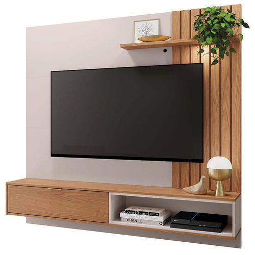 Painel Home Suspenso Colibri Tocantins com 160 cm de Largura, Ideal para TV de até 60” Off White/Freijó