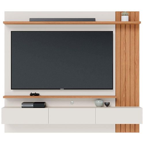Painel Home Suspenso Colibri Juriti com 180 cm de Largura, Ideal para TV de Até 65” Off White Matte / Freijó