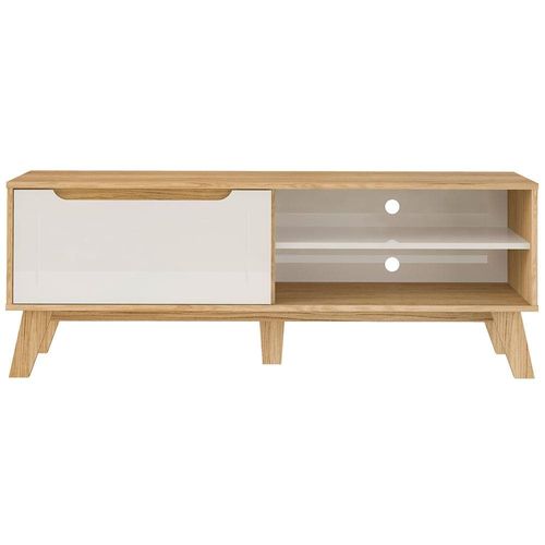 Rack Artely Lotus com 134 cm de Largura, 1 Porta Basculante, Ideal para TV de Até 60” Carvalho/Off White